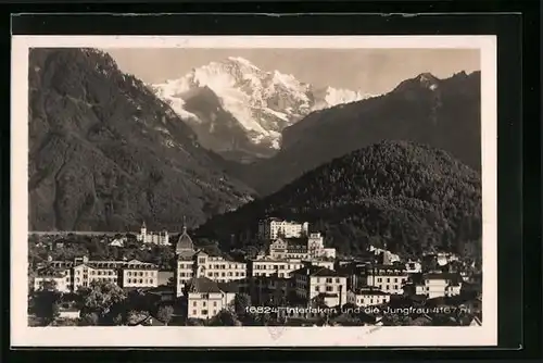 AK Interlaken, Ortsansicht mit der Jungfrau