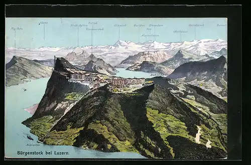 AK Bürgenstock bei Luzern, Ortsansicht aus der Vogelschau