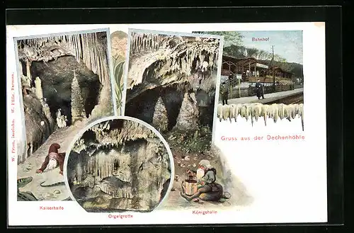 Künstler-AK Iserlohn, Dechenhöhle, Bahnhof Dechenhöhle