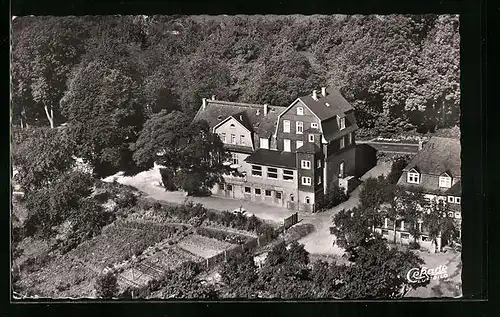 AK Rödgen bei Siegen, Hotel-Cafe Haus Stangier aus der Vogelschau