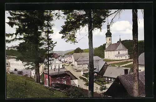 AK Zeidler i. B., Ortspartie mit Kirche