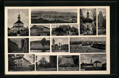 AK Wodnian, Kirche, Schule, Marktplatz, Ruine