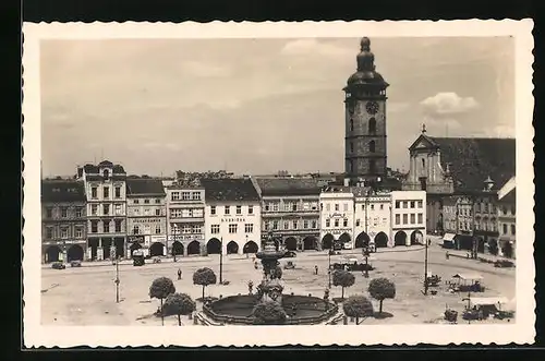 AK B. Budweis, Brunnen am Marktplatz