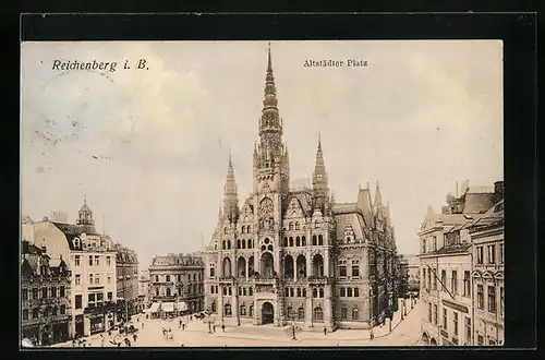 AK Reichenberg i. B., Altstädter Platz mit Kirche