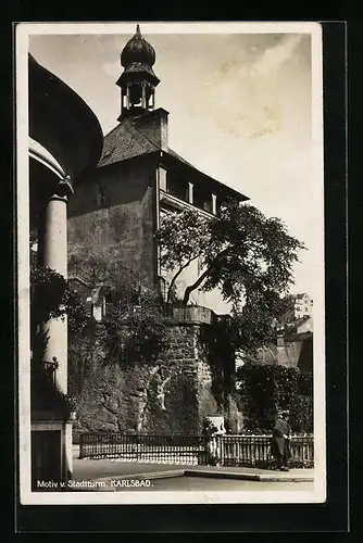 AK Karlsbad, Motiv mit Stadtturm