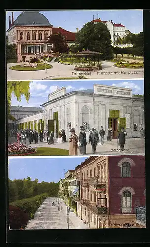 AK Franzensbad, Kurhaus mit Kurplatz, Salzquelle, Morgenzeile