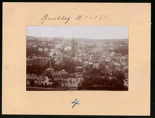 Fotografie Brück & Sohn Meissen, Ansicht Buchholz i. Sa., Stadtpanorama mit Blick auf den Gasometer