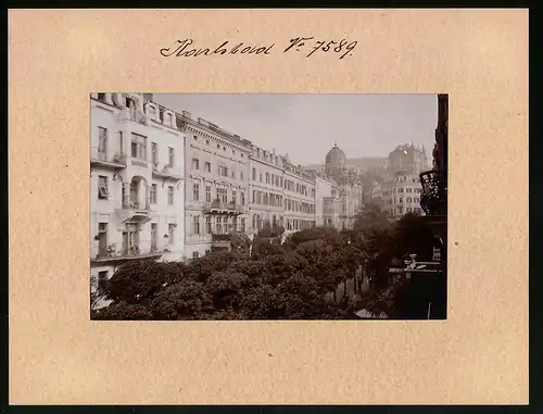 Fotografie Brück & Sohn Meissen, Ansicht Karlsbad, Blick in die Parkstrasse mit Synagoge und Wohnhäusern