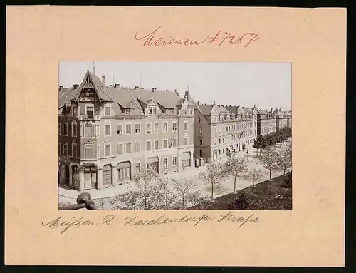 Fotografie Brück & Sohn Meissen, Ansicht Meissen i. Sa., Zaschendorfer Strasse mit Klemptnerei und Woll Geschäft