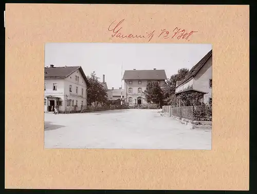 Fotografie Brück & Sohn Meissen, Ansicht Gauernitz a. d. Elbe, Herrschaftlicher Gasthof mit Bäckerei Hermann Henning