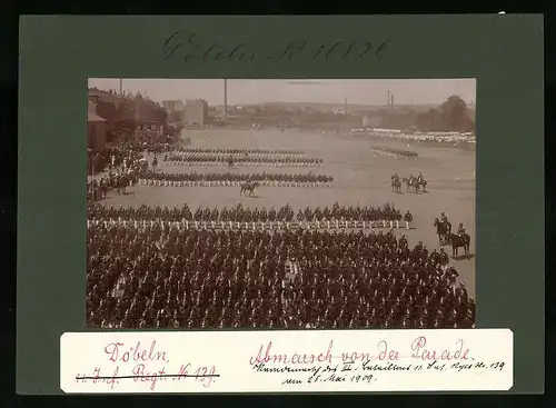 Fotografie Brück & Sohn Meissen, Ansicht Döbeln i. Sa., Abmarsch der 11. Infanterie-Regiment Nr. 139 von der Parade