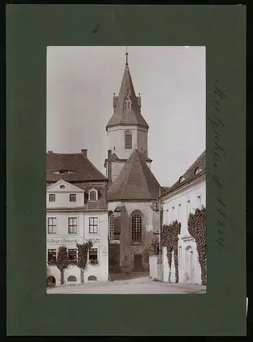 Fotografie Brück & Sohn Meissen, Ansicht Mutzschen i. Sa., Marktplatz mit Restaurant R. Bergers