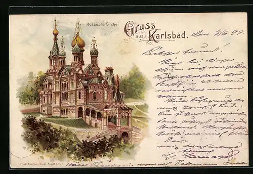Lithographie Karlsbad, Russische Kirche