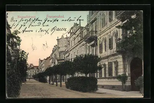 AK Franzensbad, Neuquellstrasse mit Mädchen