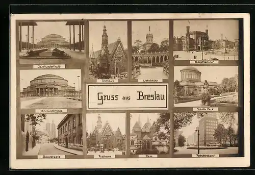 AK Breslau, Hauptbahnhof, Rathaus, Dom