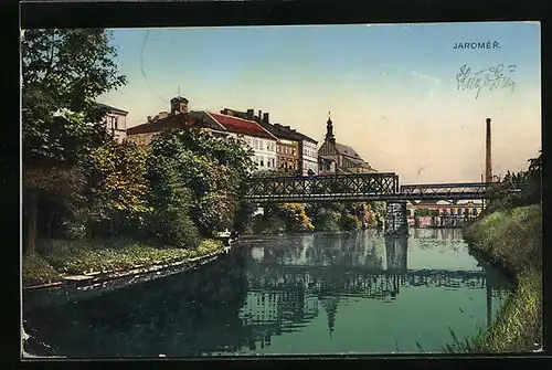 AK Jaromer, Flusspartie mit Brücke