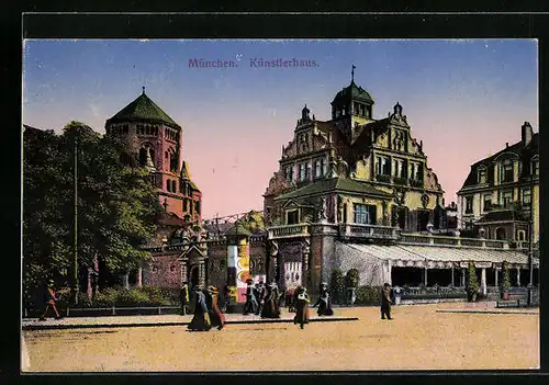 AK München, Synagoge, Künsterhaus im Abendrot