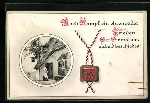 AK Magd vor einem Gasthaus, Spruch, Siegel