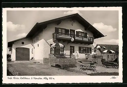 AK Kempten /Allgäu, Café Elster Zollhaus mit Sonnenschirmen auf der Terrasse