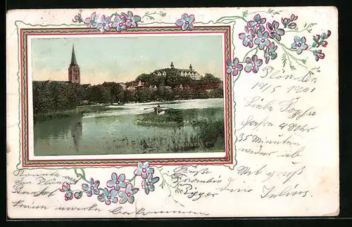 AK Plön, Ortsansicht mit Kadettenanstalt und Ruderpartie