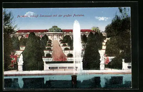 AK Potsdam, Schloss Sanssouci mit der grossen Fontaine