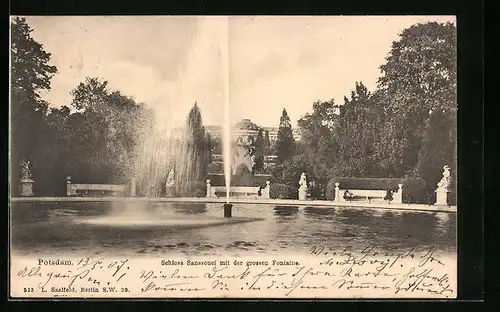 AK Potsdam, Schloss Sanssouci mit der grossen Fontaine
