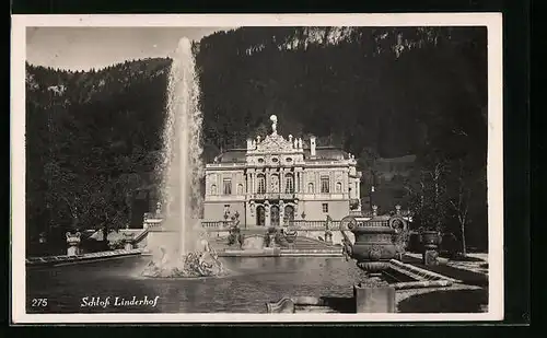 AK Schloss Linderhof mit Fontaine