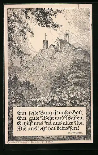 Künstler-AK Eisenach, Wartburg, Lutherzitat