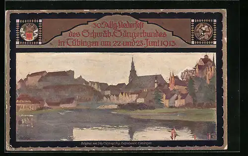 Künstler-AK Ganzsache PP27C186 /01: Tübingen, 30. Allgem. Liederfest des Schwäb. Sängerbundes 1913, Panorama