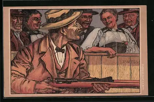 Künstler-AK Burgdorf, Landesschiessen 1913, Alter Schütze beim Flirt