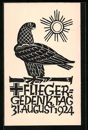 Künstler-AK Ganzsache PP81C4: Flieger-Gedenktag am 31.08.1924, Adler vor der Sonne
