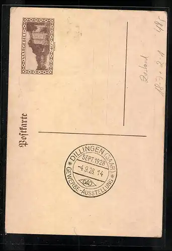 AK Dillingen /Saar, GAD Briefmarken-Ausstellung 1928, Sammlerverein Saarlouis und Umgegend