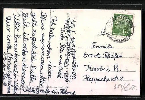AK Langenaltheim, Bäckerei-Handlung W. Pfister, Ortsansicht aus der Vogelschau
