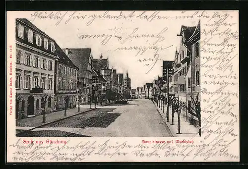 AK Günzburg, Hauptstrasse und Marktplatz