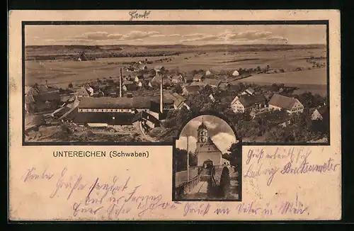 AK Untereichen /Schwaben, Kirche, Ortsansicht aus der Vogelschau