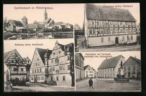 AK Eschenbach i. Mittelfranken, Schulhaus, Rathaus und Marktplatz