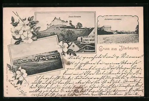 AK Illerbeuren, Schloss Kronburg, Illerbrücke und -mühle