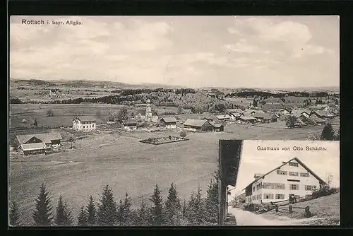 AK Rottach i. bayr, Allgäu, Ortsansicht mit Gasthaus von Otto Schädle