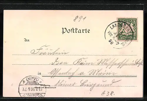 Lithographie Landsberg a. Lech, Teilansicht, Mutterturm, Uferpartie