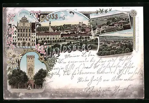 Lithographie Landberg, Rathaus, Sandauer Vorstadt, Bayertor