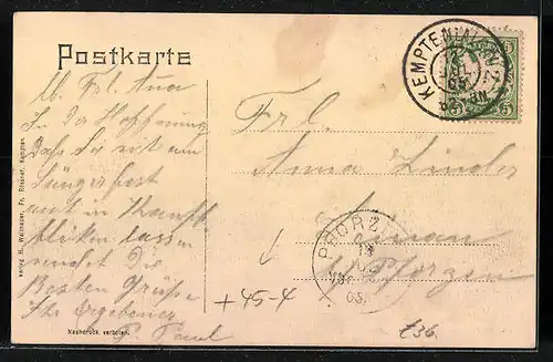 Künstler-AK Kempten, Bayerisches Turnfest 1905, Ortspartie und Baum mit Portrait von Turnvater Jahn