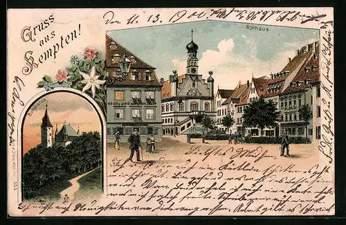 AK Kempten, Rathaus mit Gasthaus zum grünen Baum, Burghalde