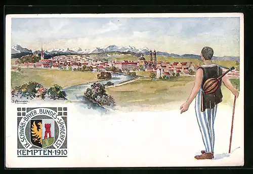 Künstler-AK Kempten, IX. Schwäb.-bayer. Bundes-Sängerfest 1910, Teilansicht