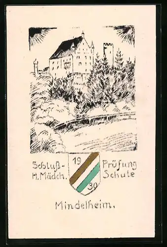 Künstler-AK Mindelheim, Schlussprüfung 1930 Höhere Mädchenschule