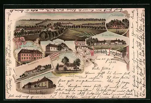 Lithographie Weidenbach-Triesdorf, Rotes Schloss, Cavalierhäuschen, Jägerhaus, Baumplantage