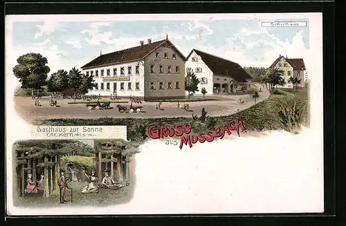 Lithographie Mussbach, Gasthaus zur Sonne von Chr. Kern