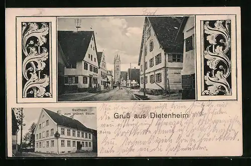 AK Dietenheim, Gasthaus zum grünen Baum, Strassenpartie
