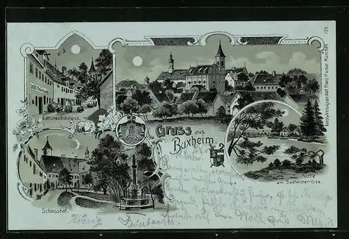 Mondschein-Lithographie Buxheim, Gräfliches Bräuhaus, Schlosshof, Panorama