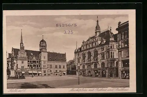 AK Halle /Saale, Marktplatz mit Rathaus, Stadthaus