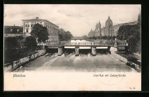 AK München, Isarkai mit Lukas-Kirche